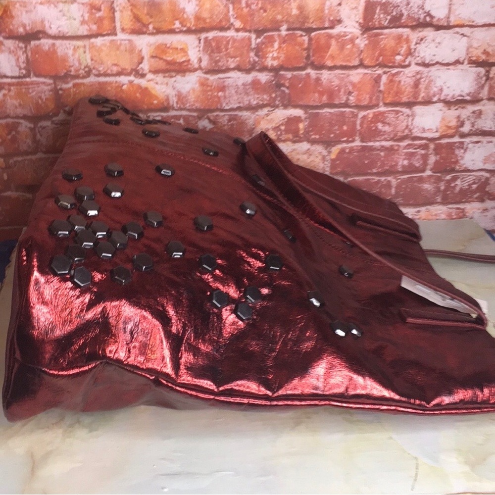 Charming Charlie Vintage Large Metallic Ruby Red Studded Tote Bag - Picture 5 of 11